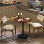 Table à manger ronde 70 cm pour 2 personnes avec plateau en placage de bois massif et piétement en acier marron-1