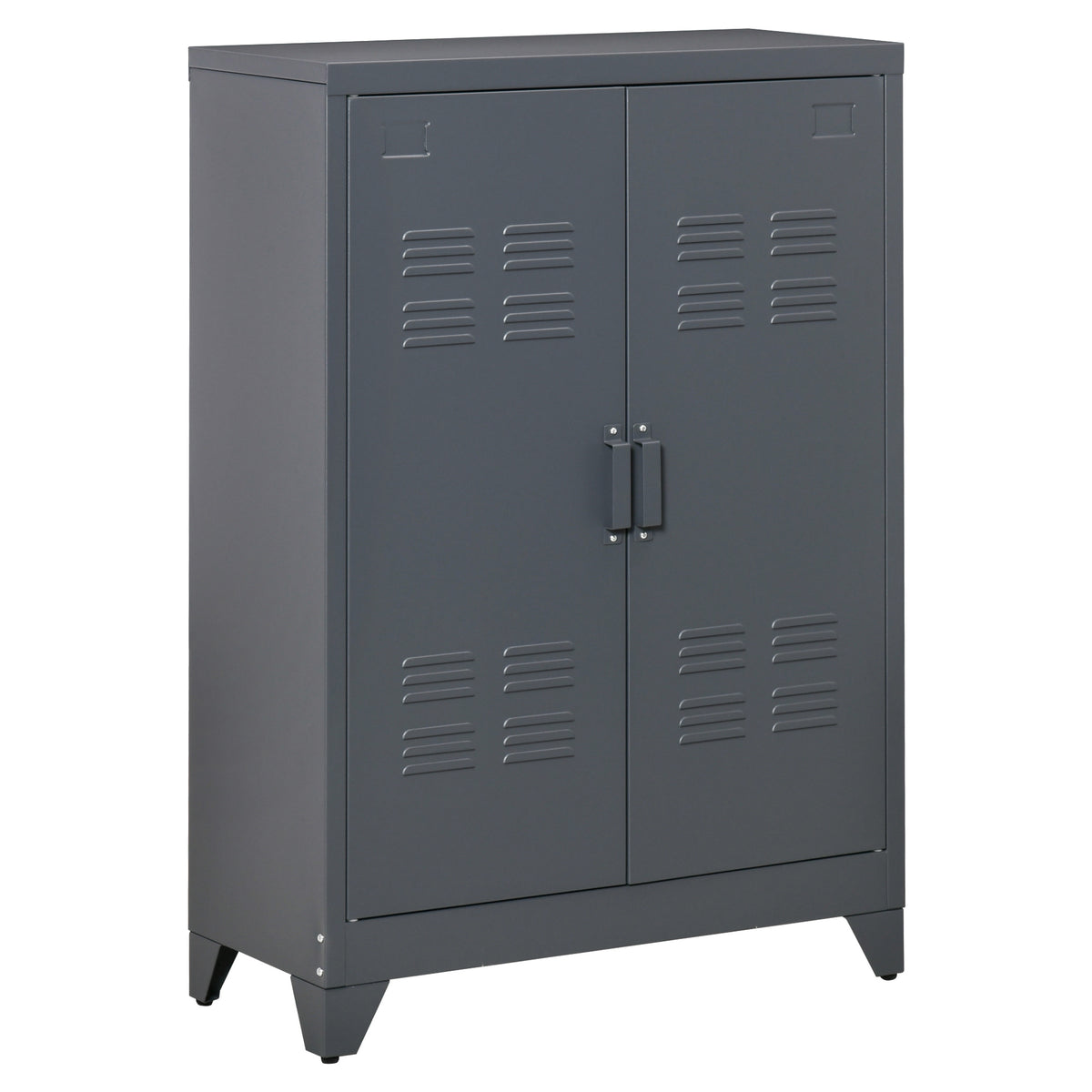 Armoire de bureau à 3 niveaux, meuble de rangement bureau métallique avec 2 portes et étagères réglables-0
