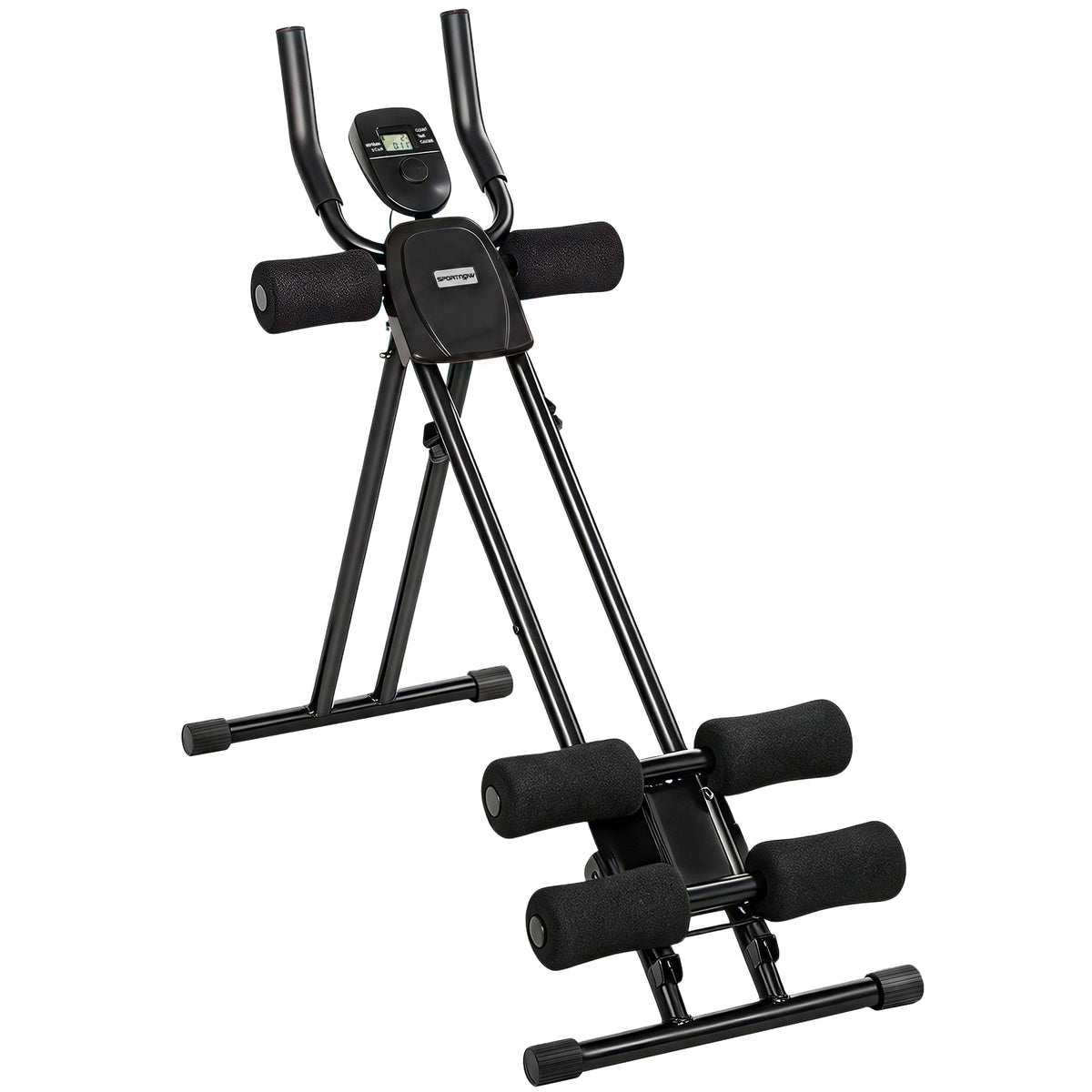 Appareil à Abdominaux Pliable avec Écran LCD, Double Rail, Mousse PVC, Cadre en Acier, 92x41x83cm, Noir-0