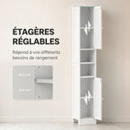 Meuble de salle de bain haut, meuble de rangement avec 2 portes, 2 compartiments ouverts, étagère réglable, blanc-5