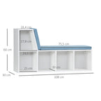 Bibliothèque banc 2 en 1 avec 5 compartiments de rangement et 2 coussins 108 x 30 x 60 cm blanc bleu-2