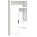 Meuble de salle de bain, meuble de rangement étroit avec 2 tiroirs, compartiments ouverts, 50x25x100cm, blanc-0