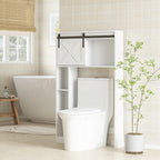 Meuble de rangement au-dessus des toilettes avec porte coulissante, Meuble étagère dessus WC, étagère réglable, blanc-1