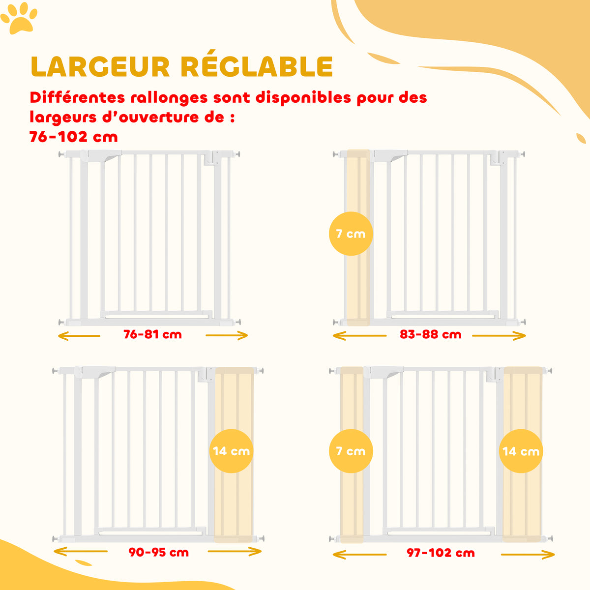 Barrière de sécurité pour chiens et bébés 76 à 102 cm avec extension fixation par pression sans perçage blanc-3