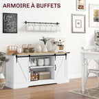 Buffet meuble de rangement avec 2 portes coulissantes étagères réglables 150l x 40P x 72H cm en bois blanc chêne-4