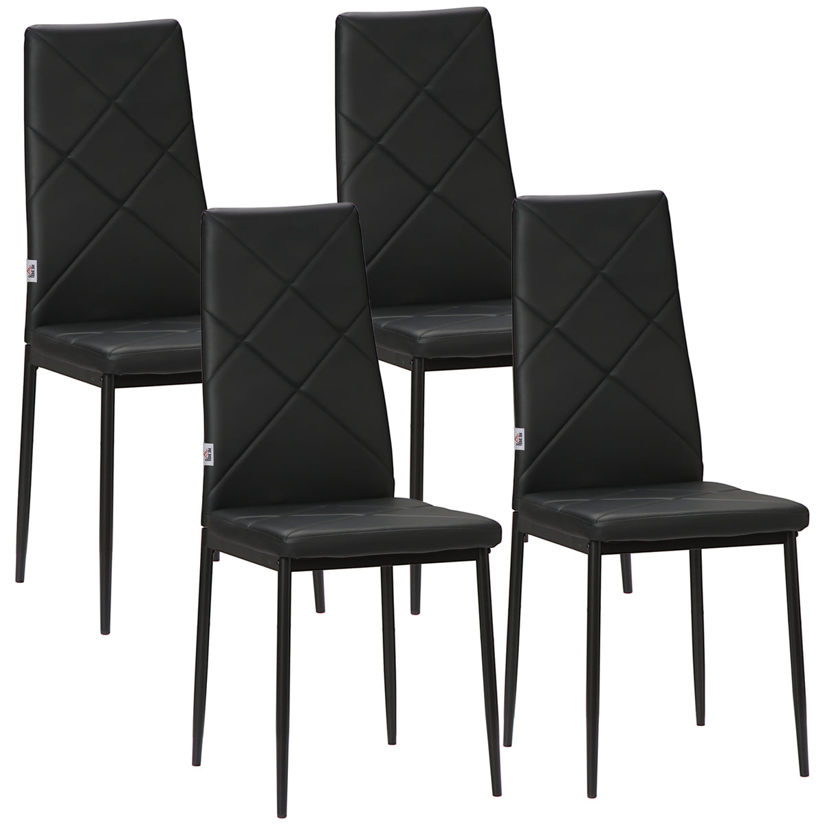 Lot de 4 chaises de salle à manger avec dossier haut, revêtement synthétique et pieds en acier, noir-0