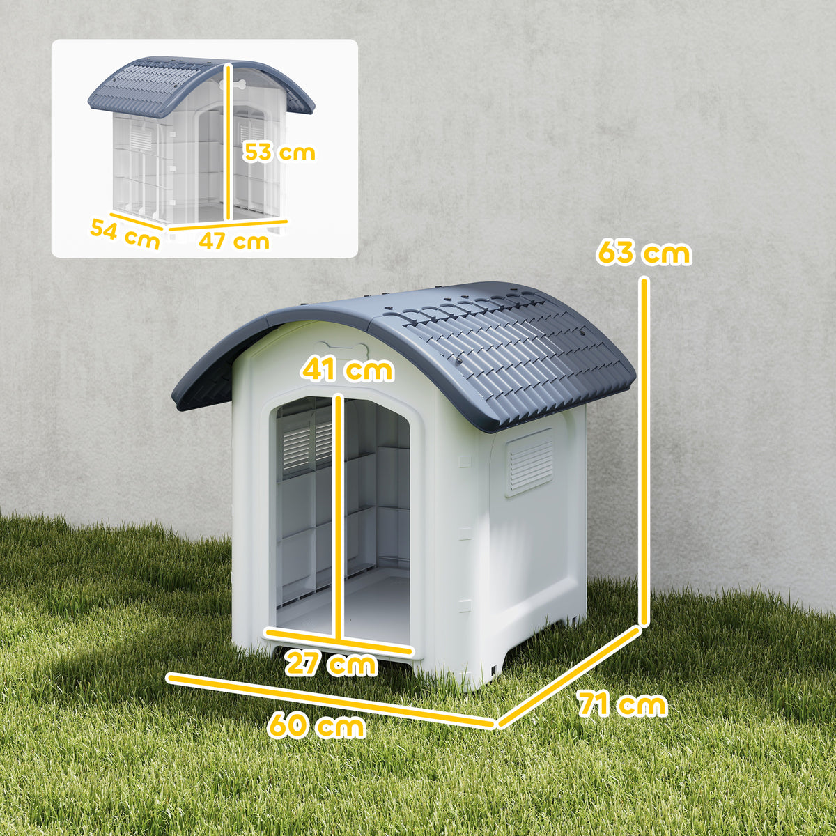 Niche pour Chien Extérieur, Maison pour Chien en Plastique avec Sol Surélevé et Amovible, Toit Imperméable, Gris-2