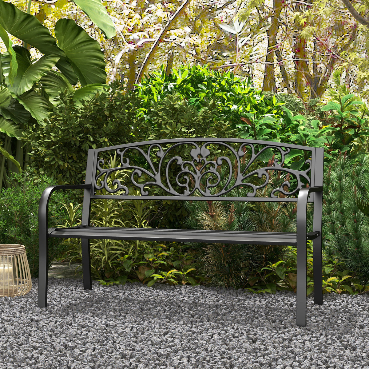 Banc de Jardin terrasse en Acier Fonte Noir 2 Places 127 x 60 x 87 cm Charge Max 240 Kg-9