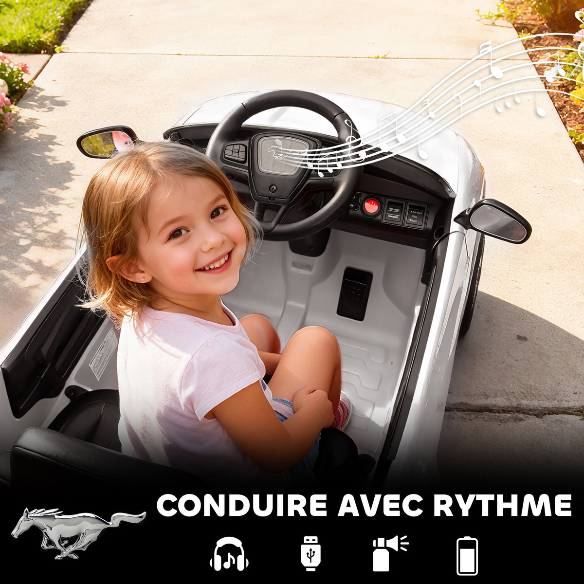 Voiture électrique enfant Ford Mustang Mach-E sous licence officielle 12 V télécommande 2,4 G 2 moteurs 92x55x44cm blanc-6
