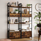 Bibliothèque étagère de rangement à 6 niveaux avec 4 étagères, 3 tiroirs en tissu, 60x30x176cm, brun rustique-8