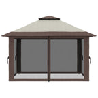Tonnelle barnum de jardin pop-up pliant double toit protection UV 50+ avec 4 moustiquaires zippées 4 x 4 m beige-8