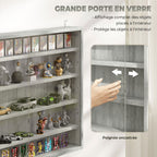 Vitrine murale pour objets de collection 4 étagère réglables en hauteur et 2 portes coulissantes 80 x 9,5 x 60 cm gris-4