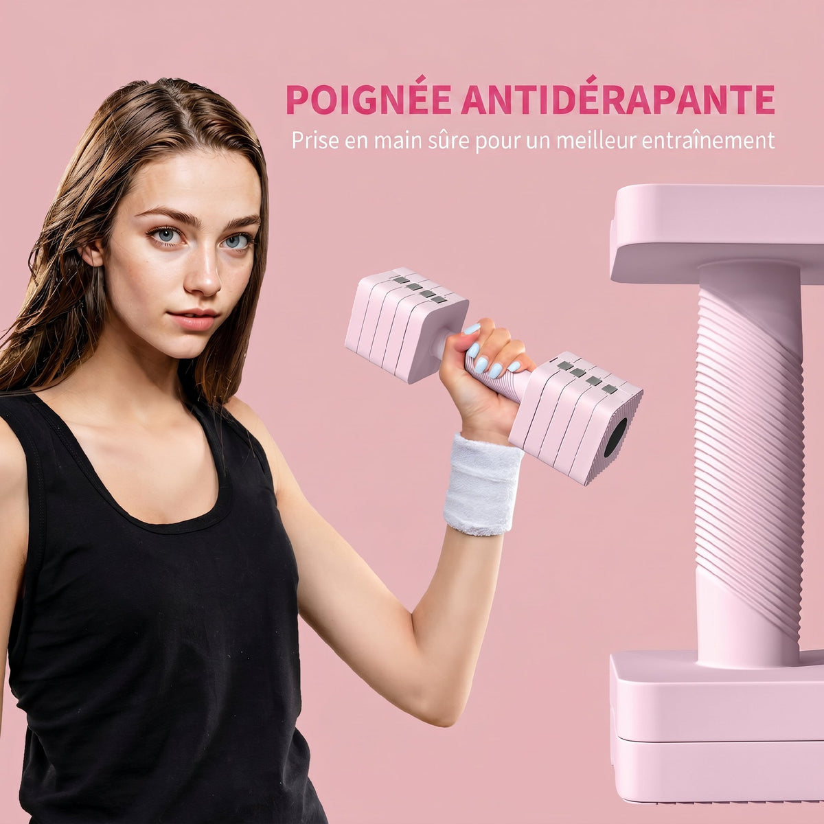Ensemble d'Haltères Réglables 2 x 5 kg, Paires d'Haltères 1 kg/2 kg/3 kg/4 kg/5 kg avec Poignée Antidérapante, Rose-6