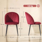 Lot de 2 Chaises de Salle à Manger, Chaises de Cuisine Rembourrées sans Accoudoirs, Pieds en Acier, 52x55x79cm, Bordeaux-2