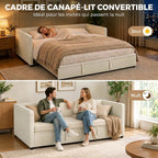 Cadre de lit canapé-lit 2 en 1, canapé 2 places et lit double, deux matelas compatible de 90 x 190 cm-3
