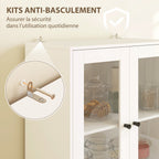 Buffet haut cuisine, armoire de cuisine avec portes vitrées, tiroirs et étagères réglables, 59x30x170cm, blanc brillant-5