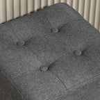 Repose pied salon, ottoman, siège rembourré capitonné en tissu aspect lin avec poche latérale, 35 x 35 x 35 cm, gris-8
