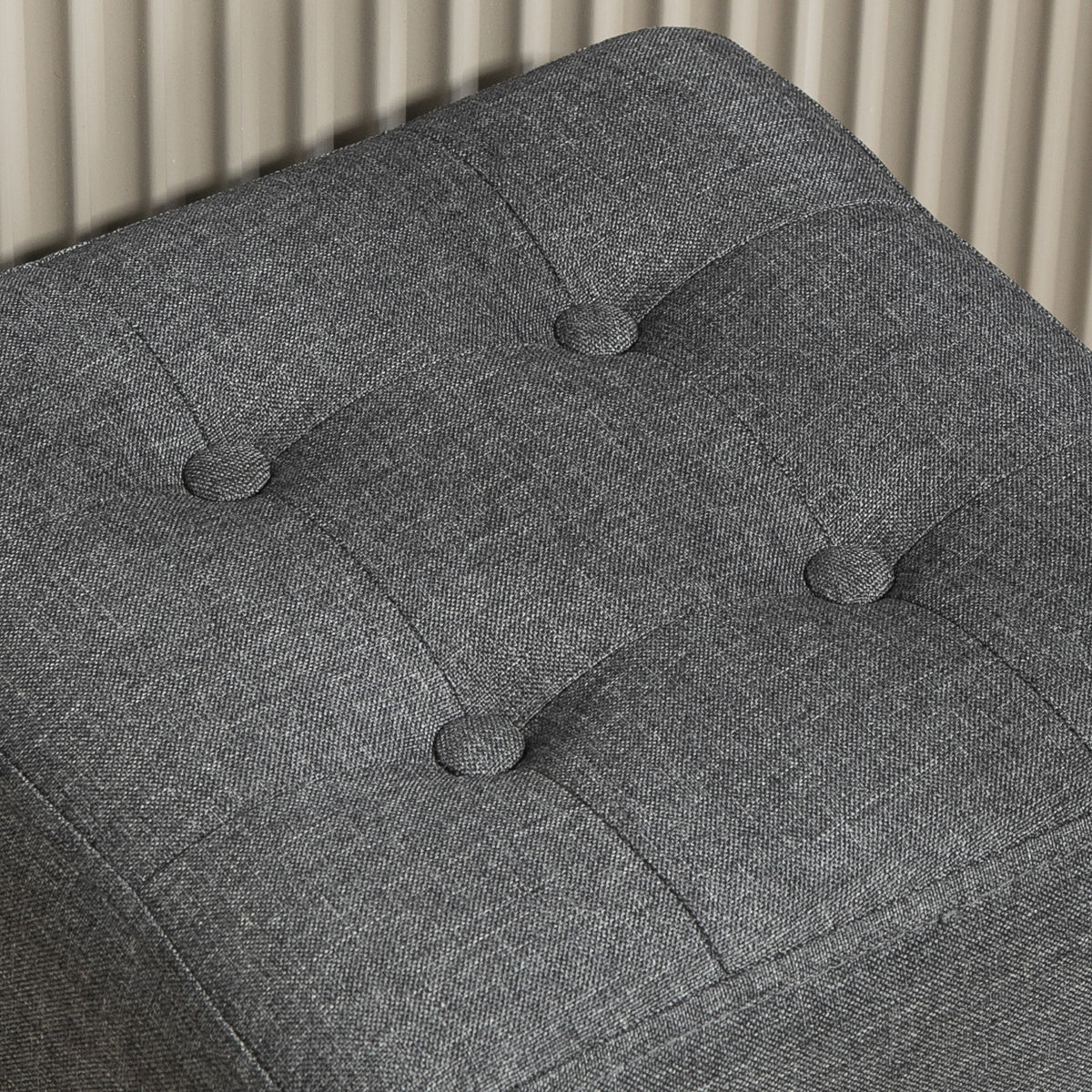 Repose pied salon, ottoman, siège rembourré capitonné en tissu aspect lin avec poche latérale, 35 x 35 x 35 cm, gris-8