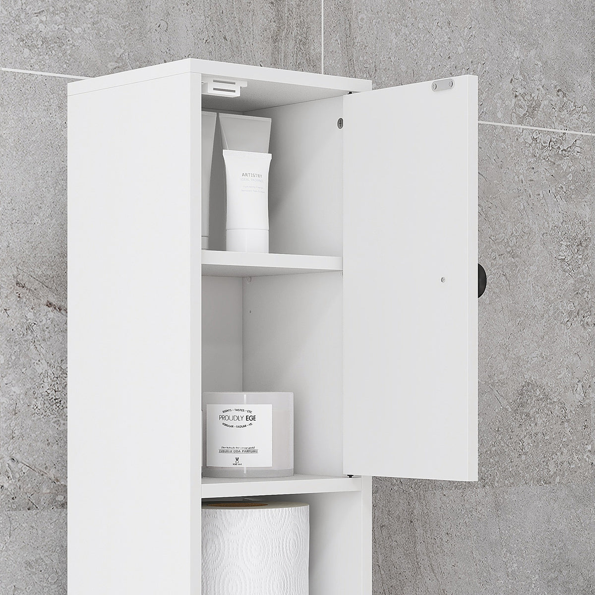 Colonne de rangement armoire haute pour salle de bain 1 tiroir 4 étagères réglables et 2 placards 20 x 20 x 180 cm blanc-8