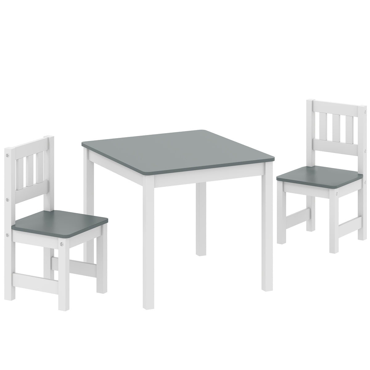 Table enfant avec chaise, lot table et 2 chaises enfant en bois pour dessiner, jouer, étudier, 56x52x48cm, gris-0