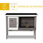 Clapier en bois pour lapin avec toit en asphalte mangeoire plateau amovible et 2 portes 91 x 46 x 71 cm gris-4