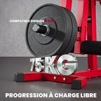Machine d'Extension de Jambe 3 en 1 Charge 300 kg, Dossier et Positions Réglables, Disques Libres, 163x58x118cm, Rouge-6