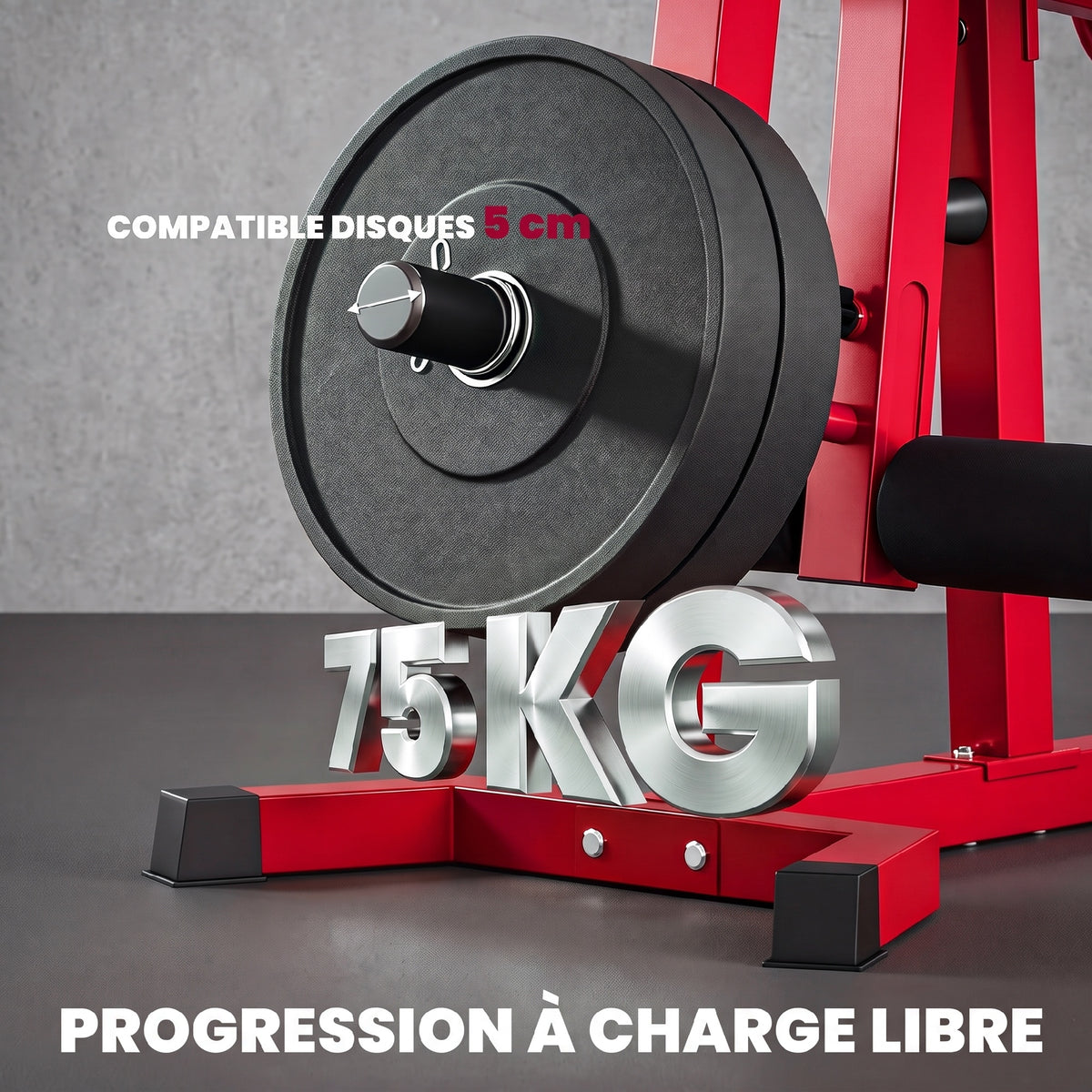 Machine d'Extension de Jambe 3 en 1 Charge 300 kg, Dossier et Positions Réglables, Disques Libres, 163x58x118cm, Rouge-6