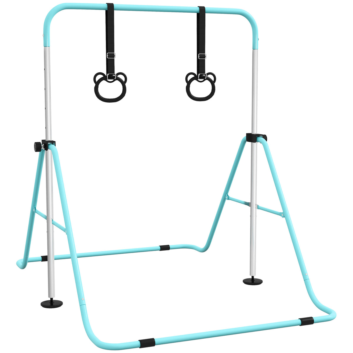 Barre de gymnastique pour enfants, barre horizontale pliable à hauteur réglable avec anneaux de gymnastique, cyan-0