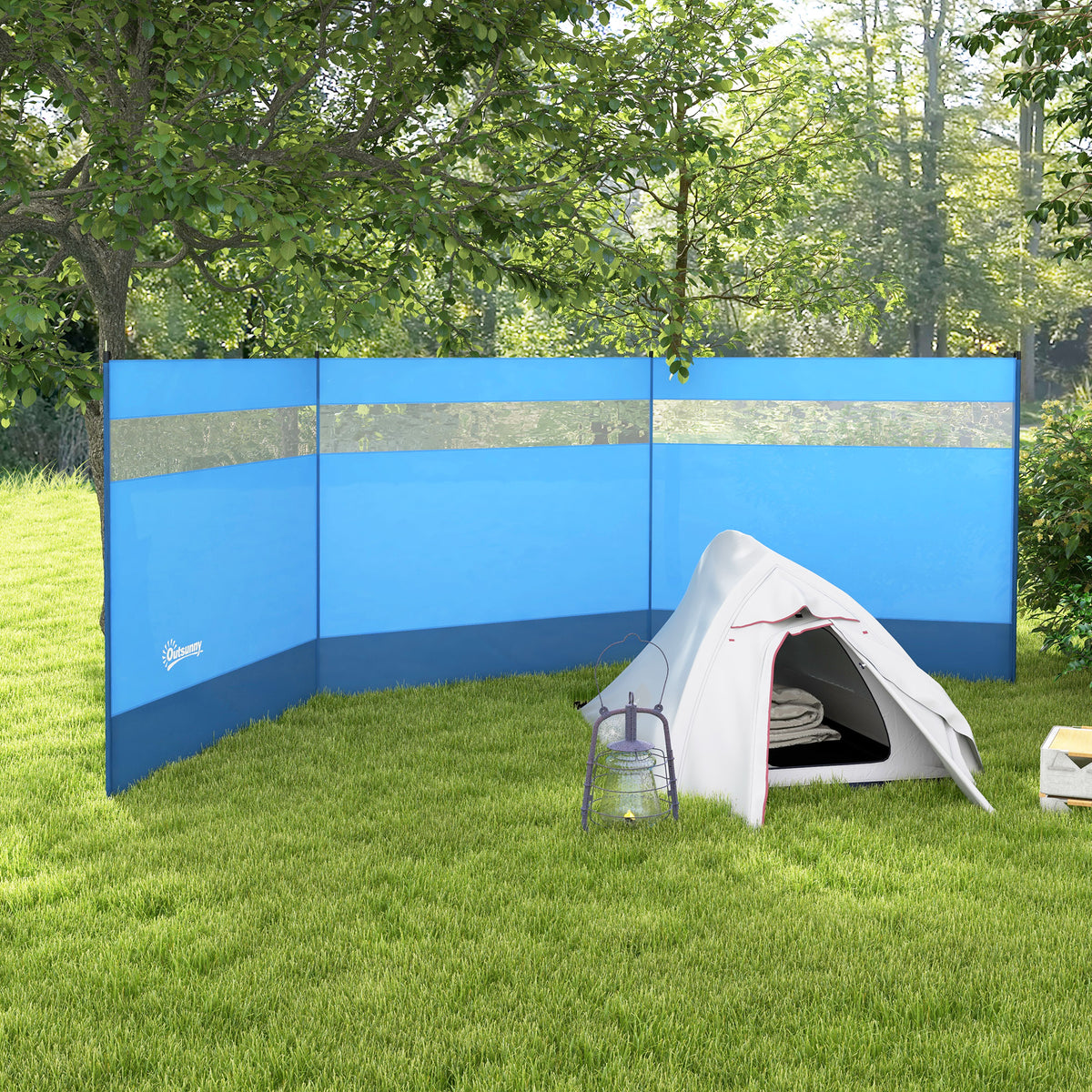 Paravent brise-vent de camping portable pliable avec sac de transport et poteaux en acier dim. 440 cm x 140 cm bleu-9