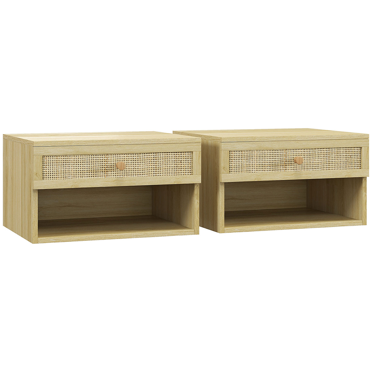 Lot de 2 tables de chevet murales tiroir coulissant, niche, plateau - en bois dim. 40L x 34l x 23H cm-0