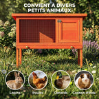 Clapier Lapin Extérieur en Bois, Toit Ouvrable en Asphalt et Plateau Coulissant, Design Surélevé, 90x45x65cm, Orange-8