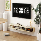 Meuble TV suspendu, meuble télé pour téléviseur jusqu'à 60 pouces, tiroir rabattable 2 étagères 140x24x16cm bois naturel-9