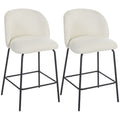 Lot de 2 Tabourets de Bar, Chaises de Bar, Repose-Pieds et Dossier, Tissu Effet Lin, Hauteur d'Assise 68cm, Crème-0