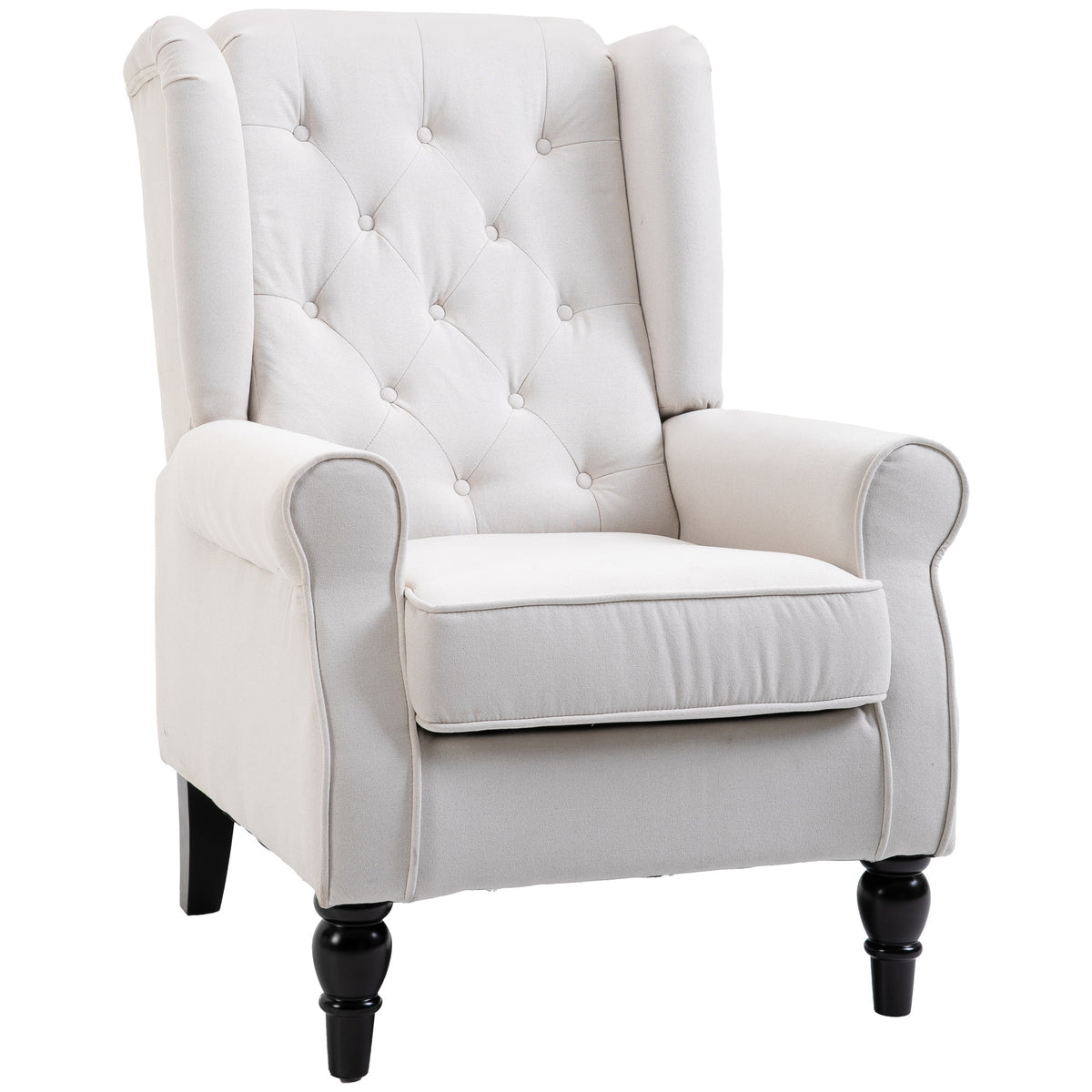 Fauteuil de Salon, Fauteuil d'Appoint Mi-Siècle Moderne en Flanelle Neige avec Haut Dossier Capitonné à Oreilles, Crème-0
