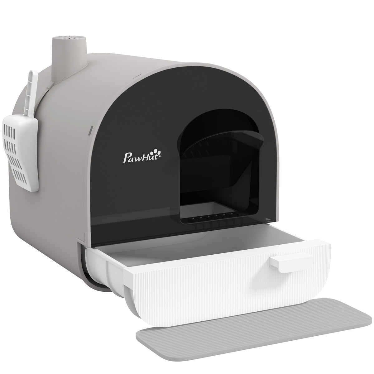 Bac à litière pour chat avec porte battante pelle et filtre inclus dim. 43L x 44l x 47H cm gris-0