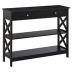Table de console table d'entrée style table de drapier néo-rétro 2 tiroirs 2 étagères dim. 100L x 30,5l x 80H cm en bois noir-0