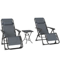Lot de 2 chaise longue pliable et inclinable avec table d'appoint, porte-gobelets et appuie-têtes, charge 120 kg, gris-0