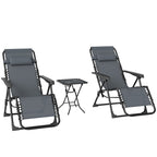 Lot de 2 chaise longue pliable et inclinable avec table d'appoint, porte-gobelets et appuie-têtes, charge 120 kg, gris-0