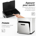 Poubelle rectangulaire à pédale poubelle cuisine 3 compartiments fermeture douce acier inox 45,7 x 35,8 x 76 cm argent-6