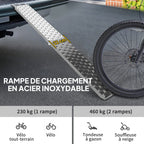 Rampe de chargement pliable 230 kg, rampe d'accès motos en acier galvanisé sangles de sécurité, 190 x 22 x 8 cm, argent-3