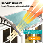 Auvent de porte d'entrée, toit marquise de porte exterieur en polycarbonate et profil aluminium résistante toit abri protection contre la pluie et UV pour terrasse, balcon, 100x75cm, transp.-3