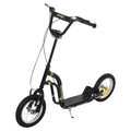 Trottinette enfants, grandes roues pneumatiques 12 pouce en caoutchouc, charge 100 kg, trottinette tout terrain avec double freins, hauteur réglable et béquille latérale, 5 à 12 ans, noir-0