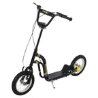 Trottinette enfants, grandes roues pneumatiques 12 pouce en caoutchouc, charge 100 kg, trottinette tout terrain avec double freins, hauteur réglable et béquille latérale, 5 à 12 ans, noir-0