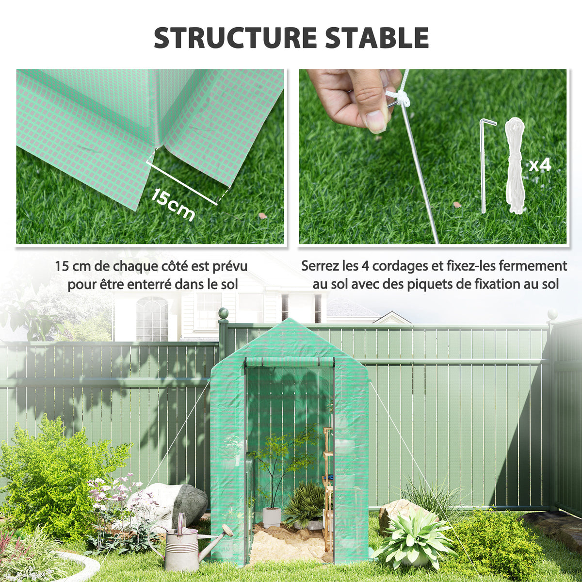 Serre de jardin PE étagère 2 niveaux, serre de balcon, bâche renforcée 140 g/m², châssis en acier, 186x120x190cm, vert-5
