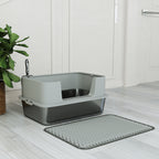 Bac à litière XL en acier inoxydable, maison de toilette pour grand chat, nettoyage facile 60,2 x 40,2 x 29,5 cm, gris-8