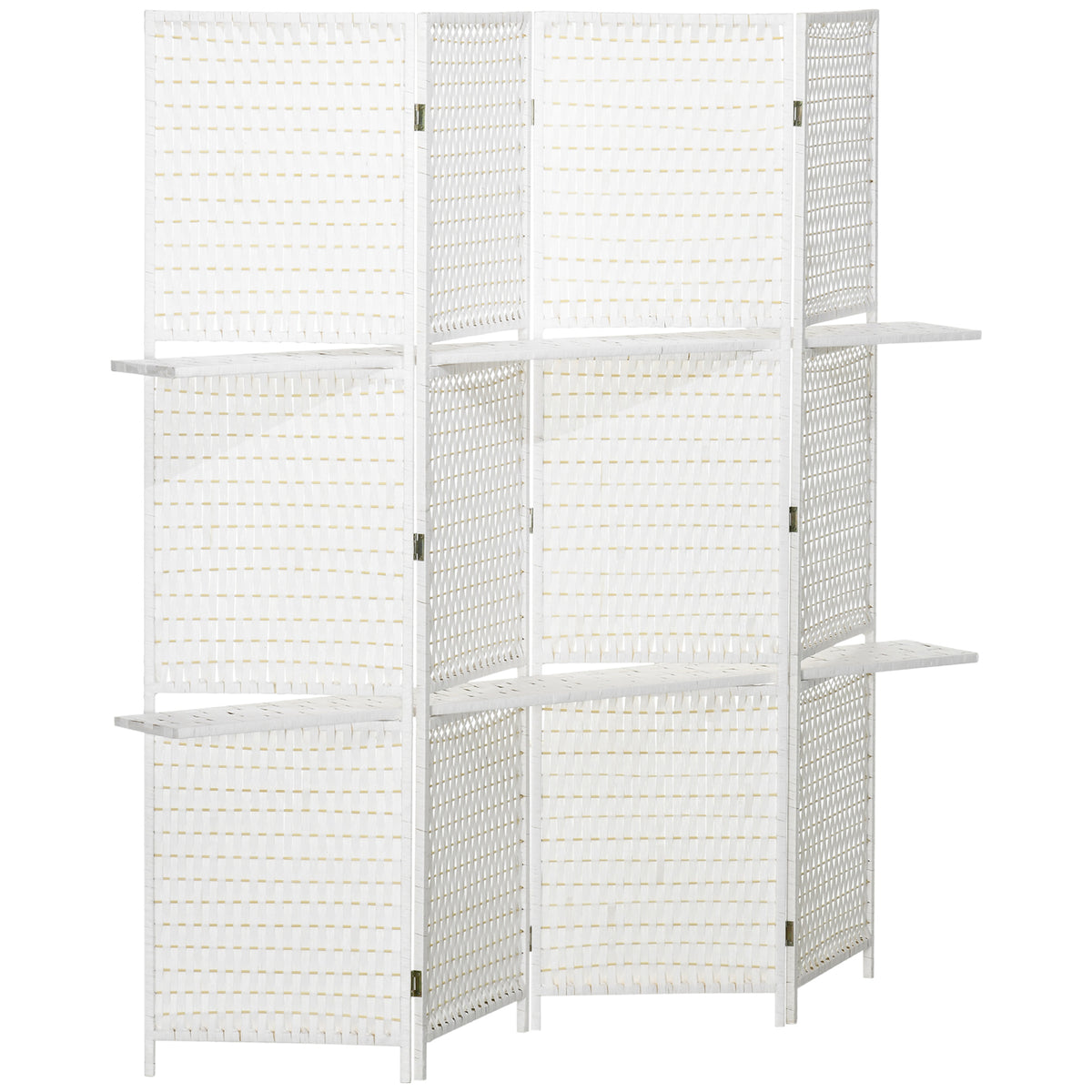 Séparateur de pièces 4 panneaux 2 étagères pliables blanc paille-0