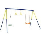 Portique Balancoire Exterieur Enfants 3-en-1, Siège de Balancelle, 2 Anneaux Gymnastique et Balançoire à Disque-0