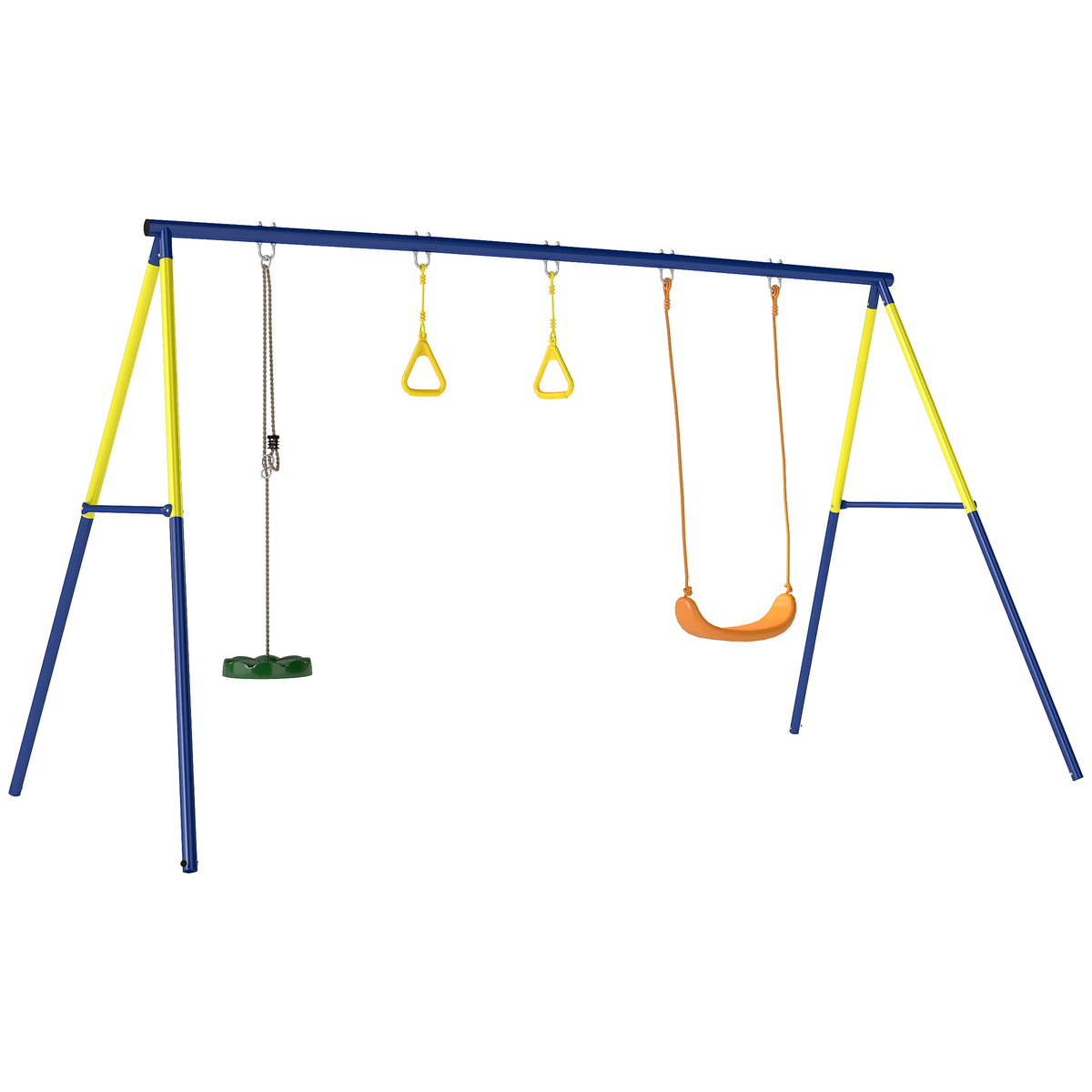 Portique Balancoire Exterieur Enfants 3-en-1, Siège de Balancelle, 2 Anneaux Gymnastique et Balançoire à Disque-0