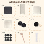 Enclos pour petits animaux, cage à lapin modulable 3 niveaux, 39 panneaux avec rampes, en métal, 70 x 70 x 105 cm, noir-4