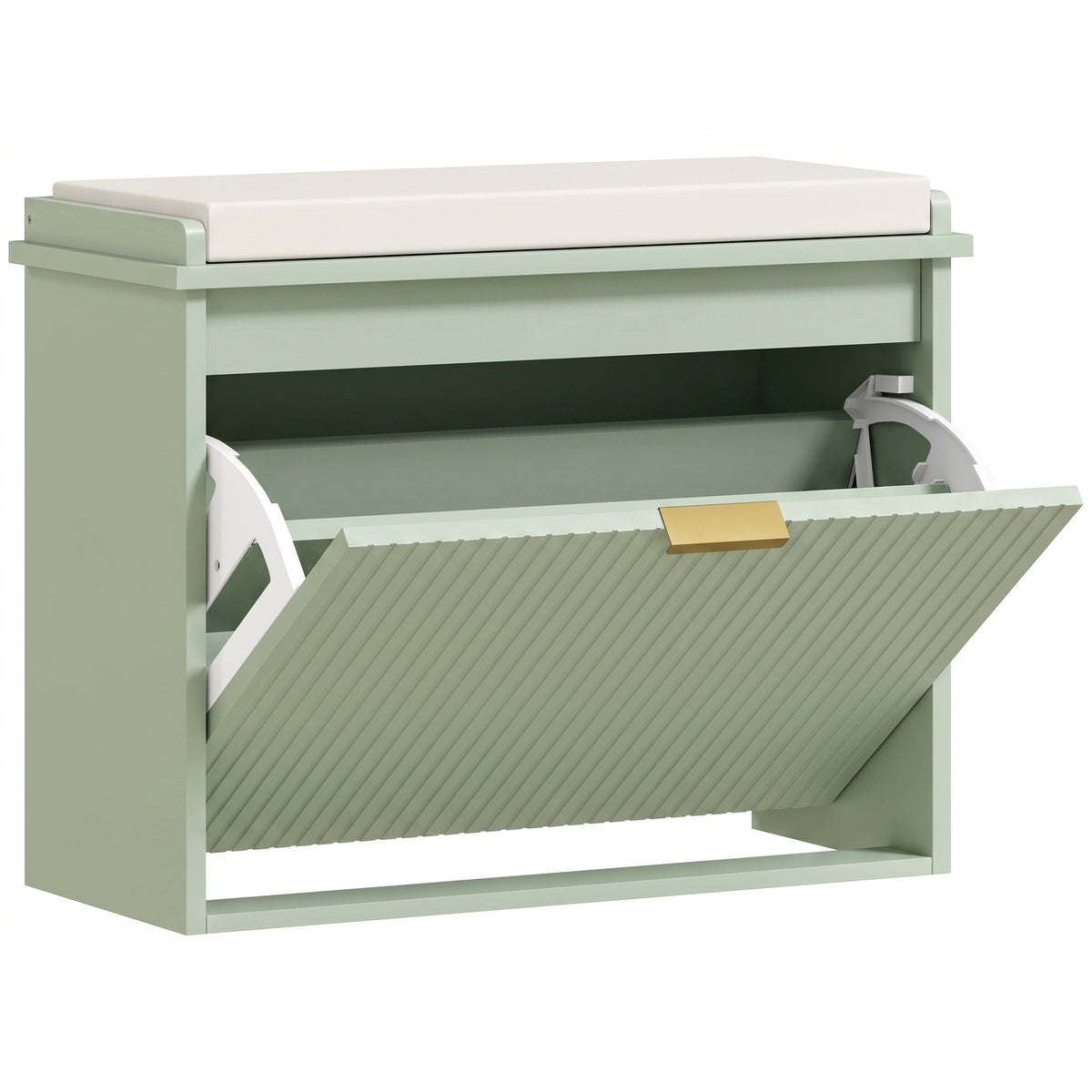 Banc à chaussures avec coussin d'assise rembourré et tiroir rabattable pour couloir, chambre, 62 x 26 x 47,5 cm, vert-0